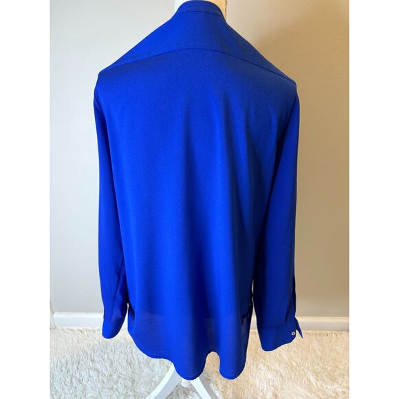 Calvin Klein Womens Royal Blue Sheer Button-Down Blouse Size L - Picture 2 of 3
